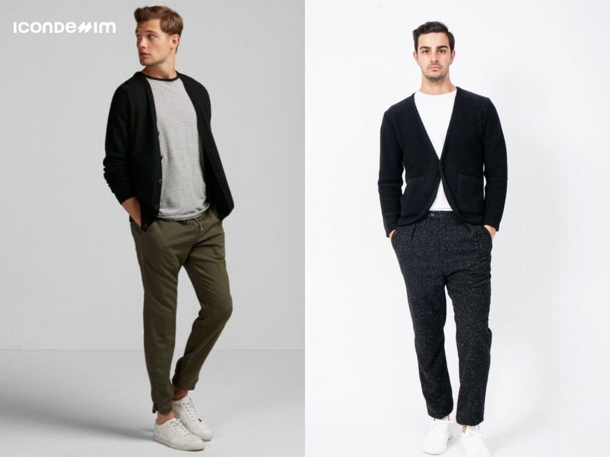 Phối áo khoác cardigan dày với áo len cổ cao màu đen