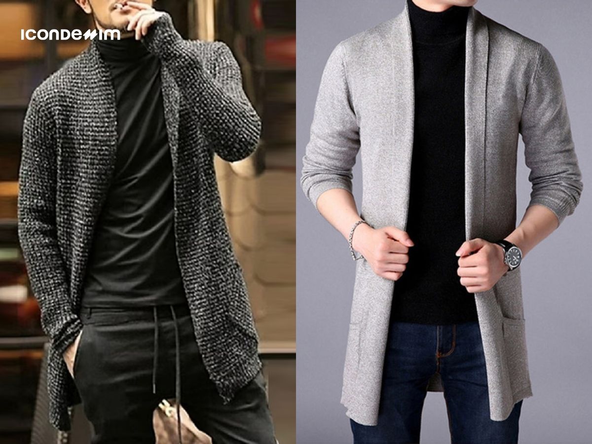 Phối áo khoác cardigan dày với áo len cổ cao