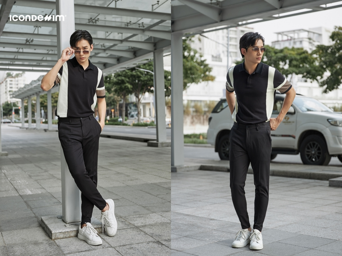 Áo polo, quần chinos và giày sneaker