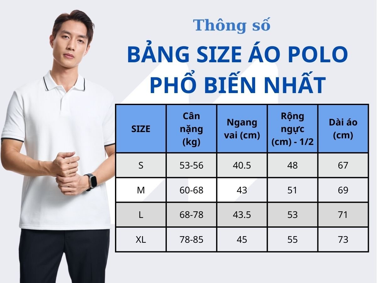 Bảng size áo polo nam phổ biến nhất