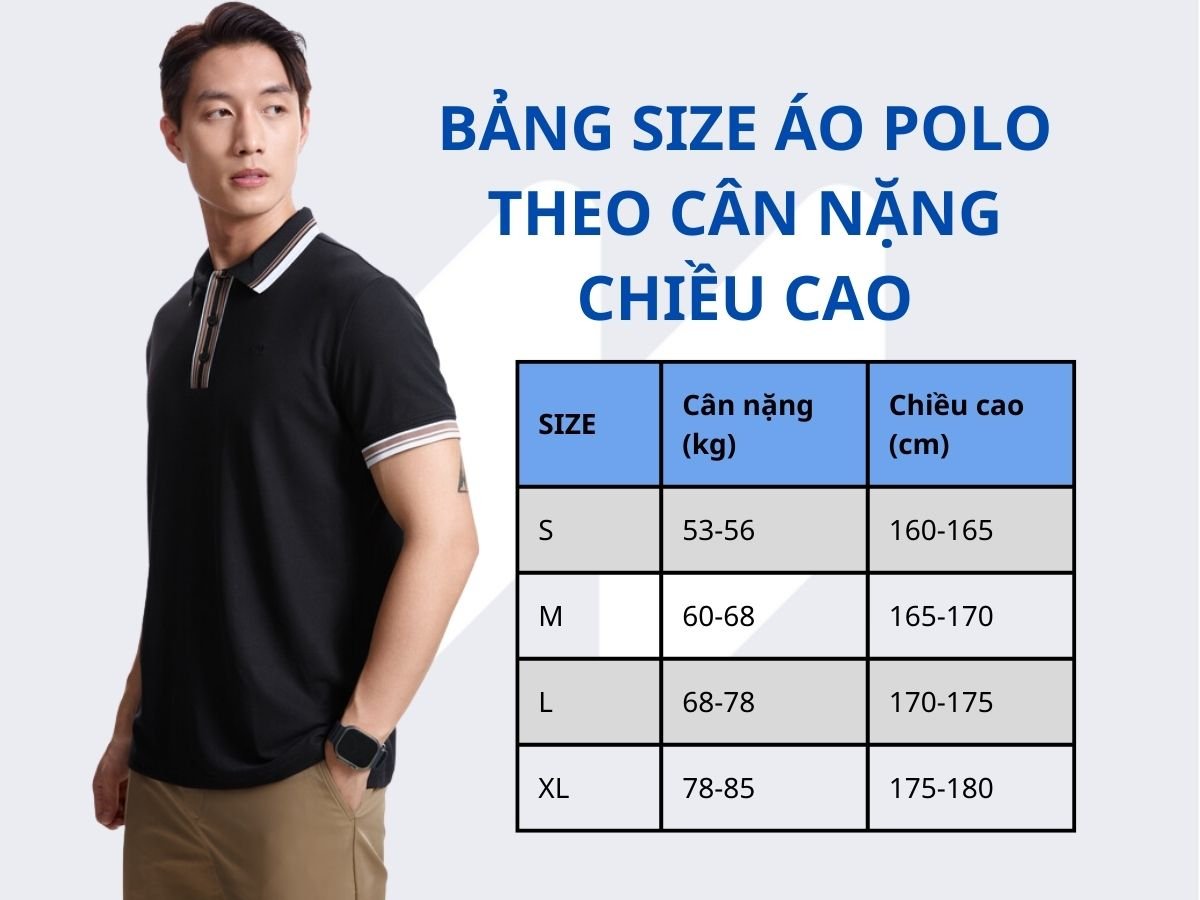 Bảng size áo polo nam theo cân nặng