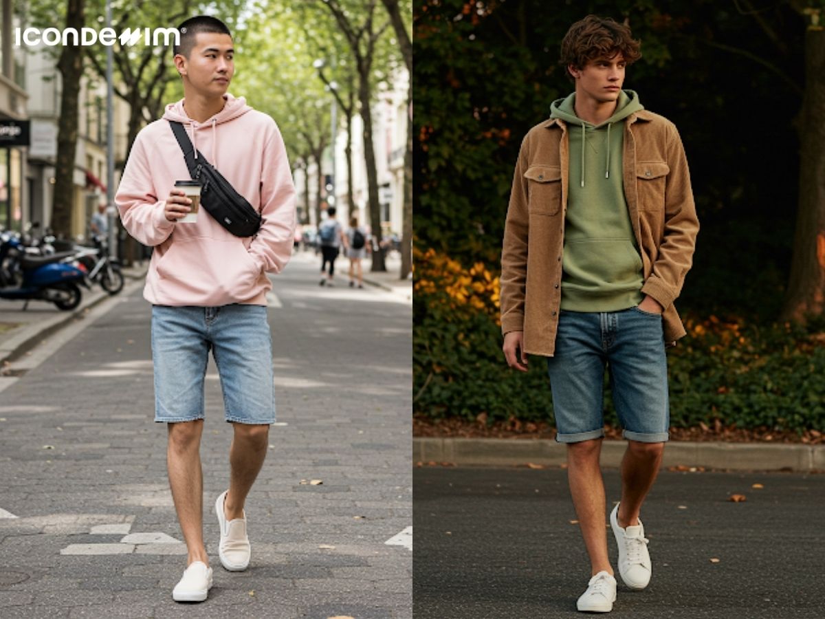 Hoodie kết hợp quần short jean năng động