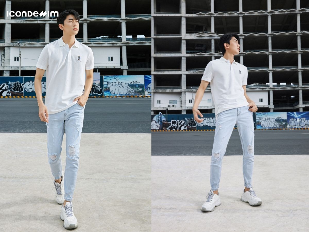 Diện quần jeans ống ôm với áo polo sẽ tạo cho bạn diện mạo lịch thiệp và tinh tế