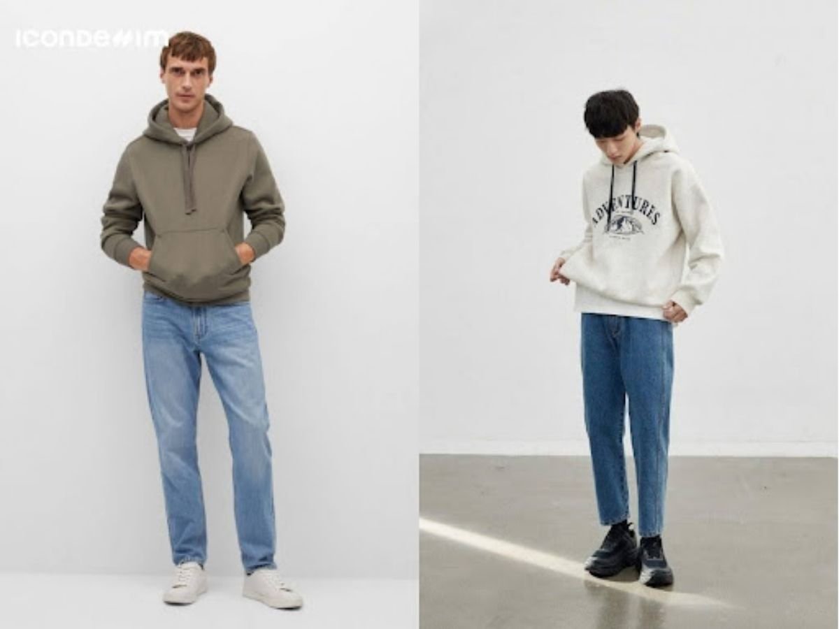 Hoodie phối với quần jeans và giày sneaker cực cá tính