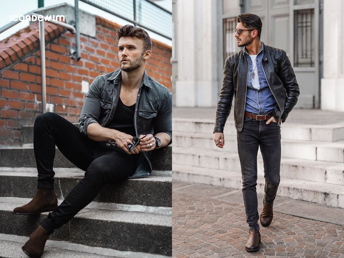 Cách phối quần jean baggy với giày boot nam