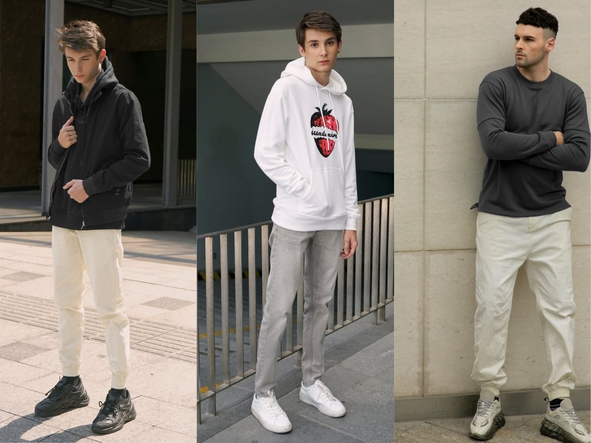 Mix áo hoodie với quần jogger và sneakers cực cool