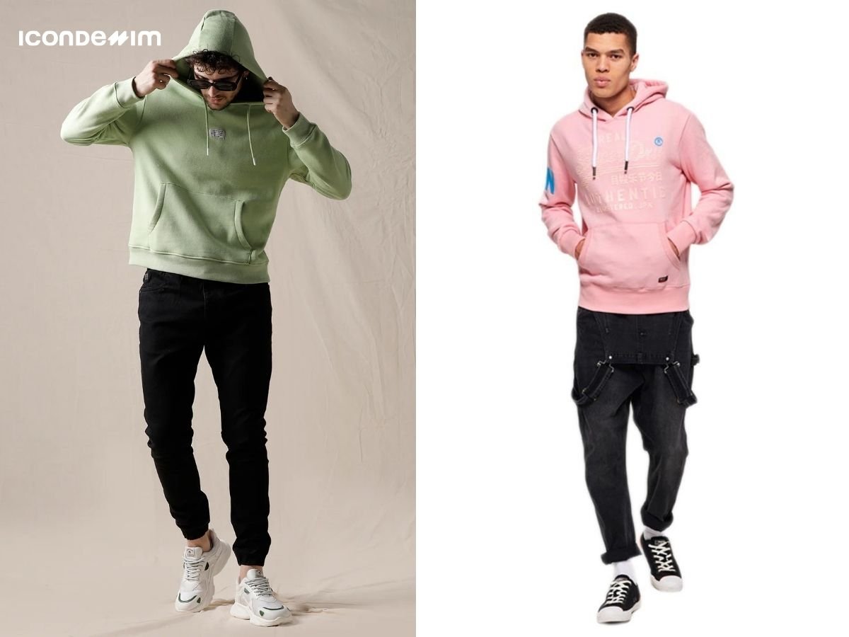 Tự tin dạo phố cùng set đồ quần jeans đen với áo hoodie xanh pastel