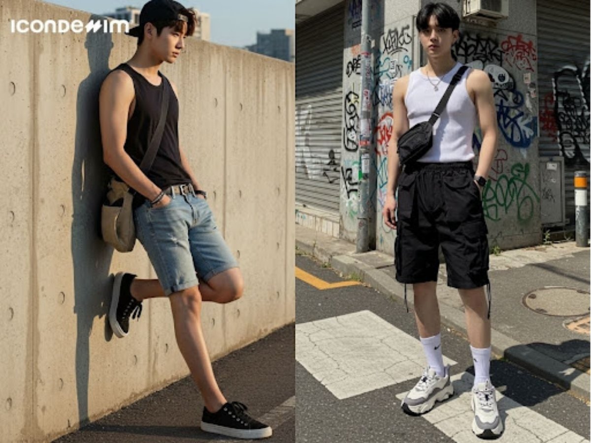 Áo tank top, quần short và giày sneaker