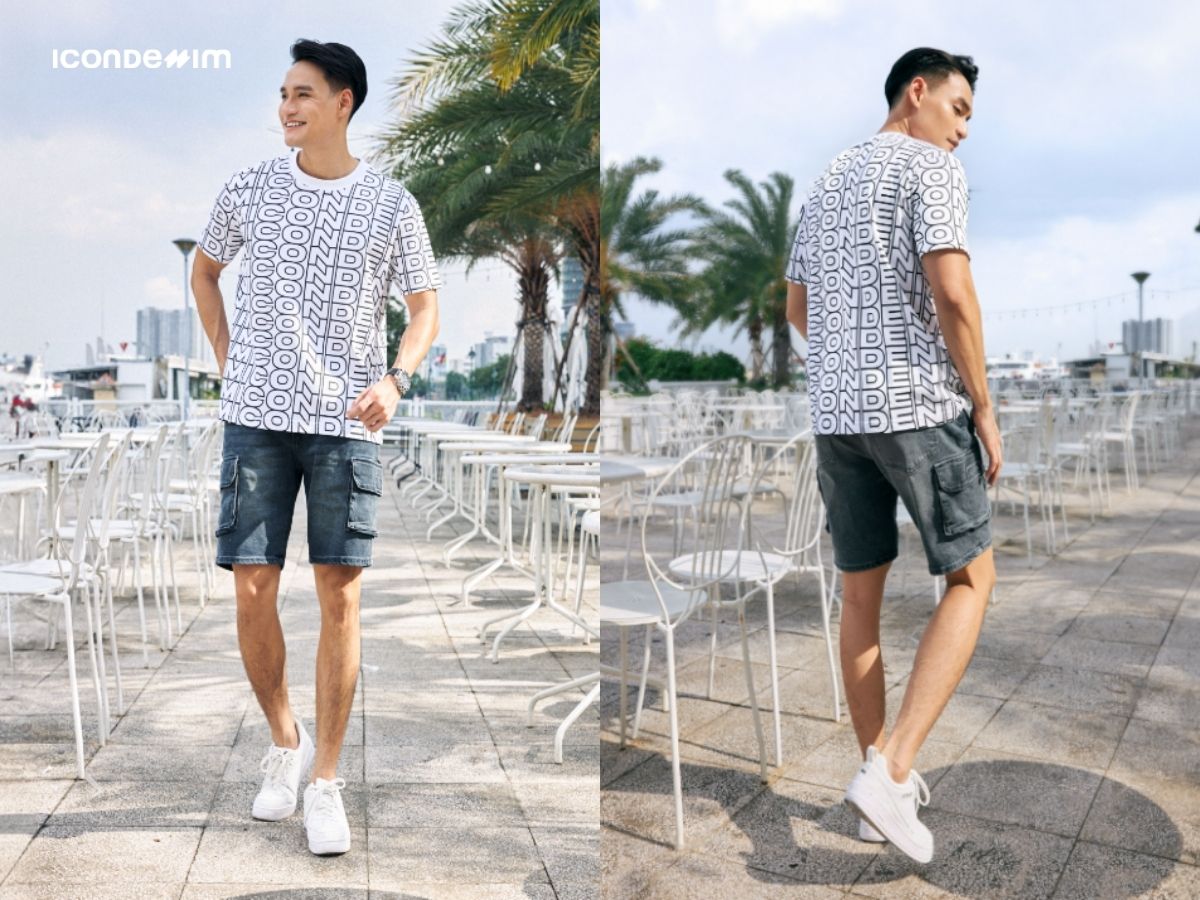 Phối đồ quần short với áo thun họa tiết