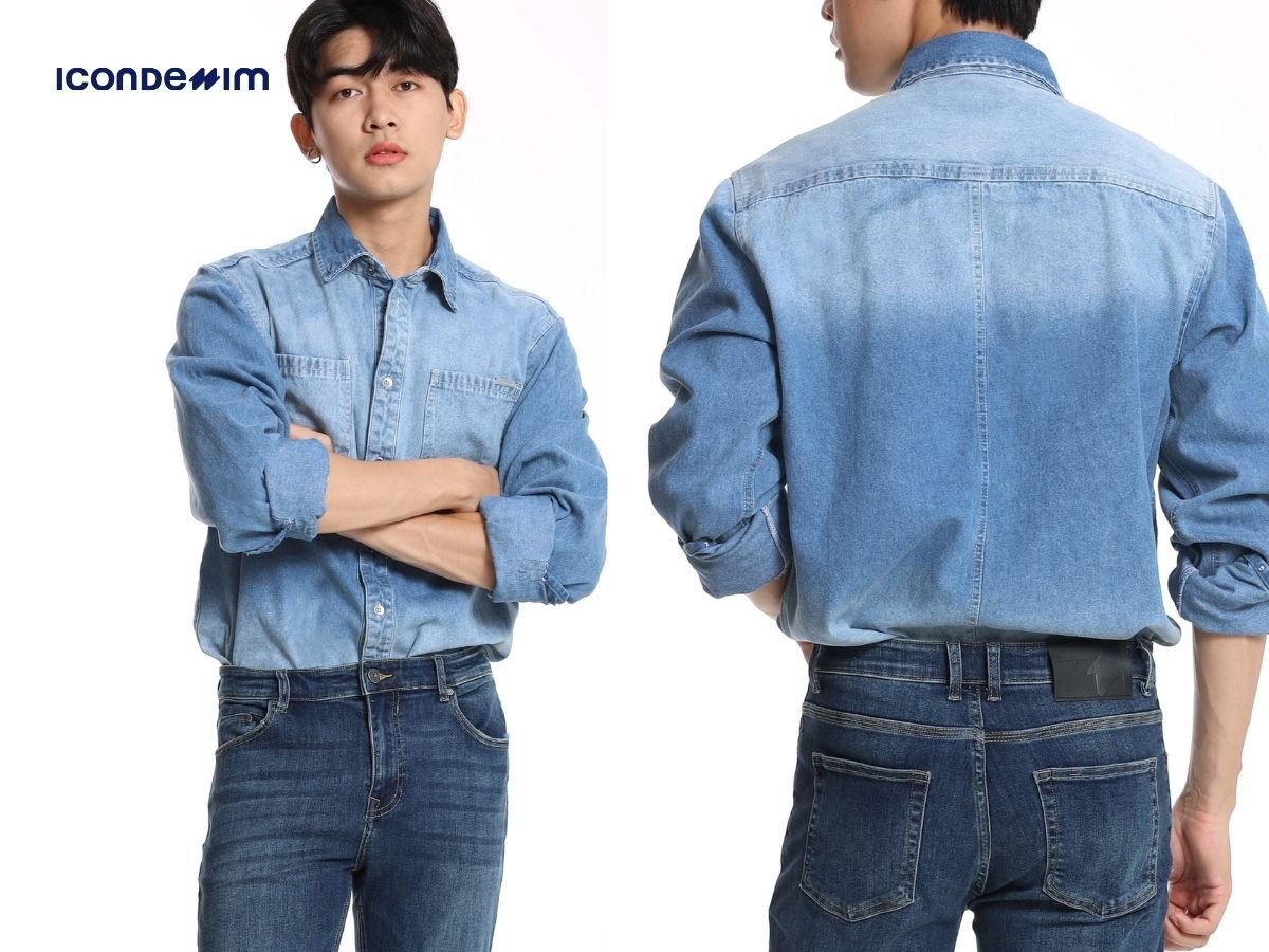 Phối áo sơ mi denim với quần jean tạo nên phong cách cá tính, thời trang