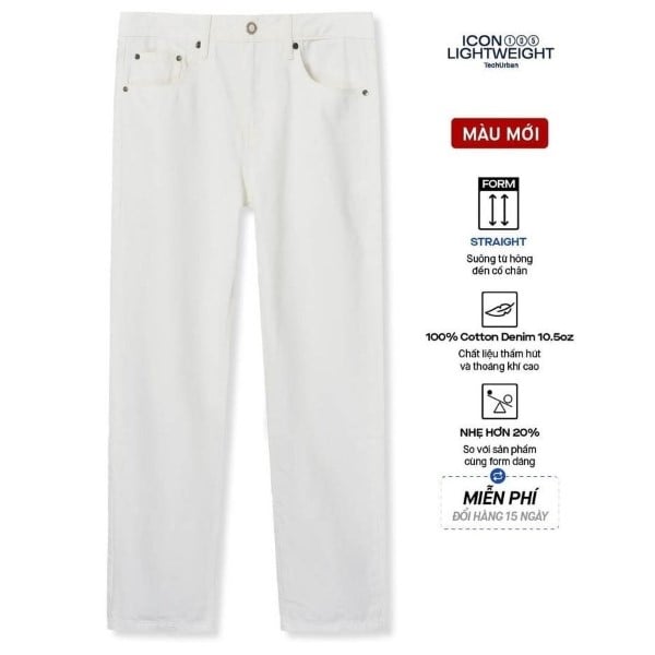 Quần Jean Nam Siêu Nhẹ Ống Suông ICON105 Lightweight Off White Form Straight