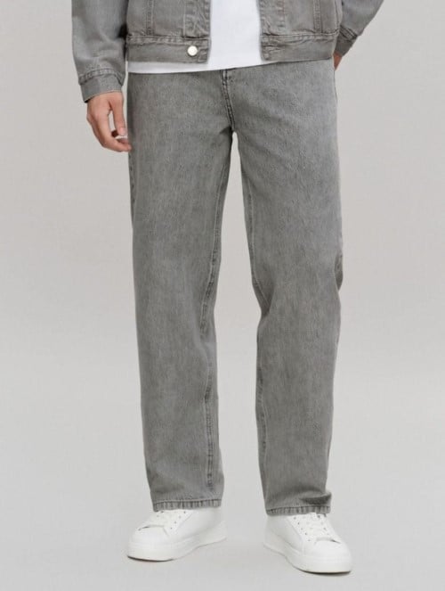 Quần Jean Nam Xám Trắng Ống Suông Dirt Wash Form Baggy