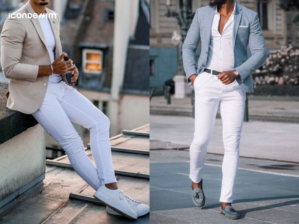 Quần jean trắng kết hợp áo blazer