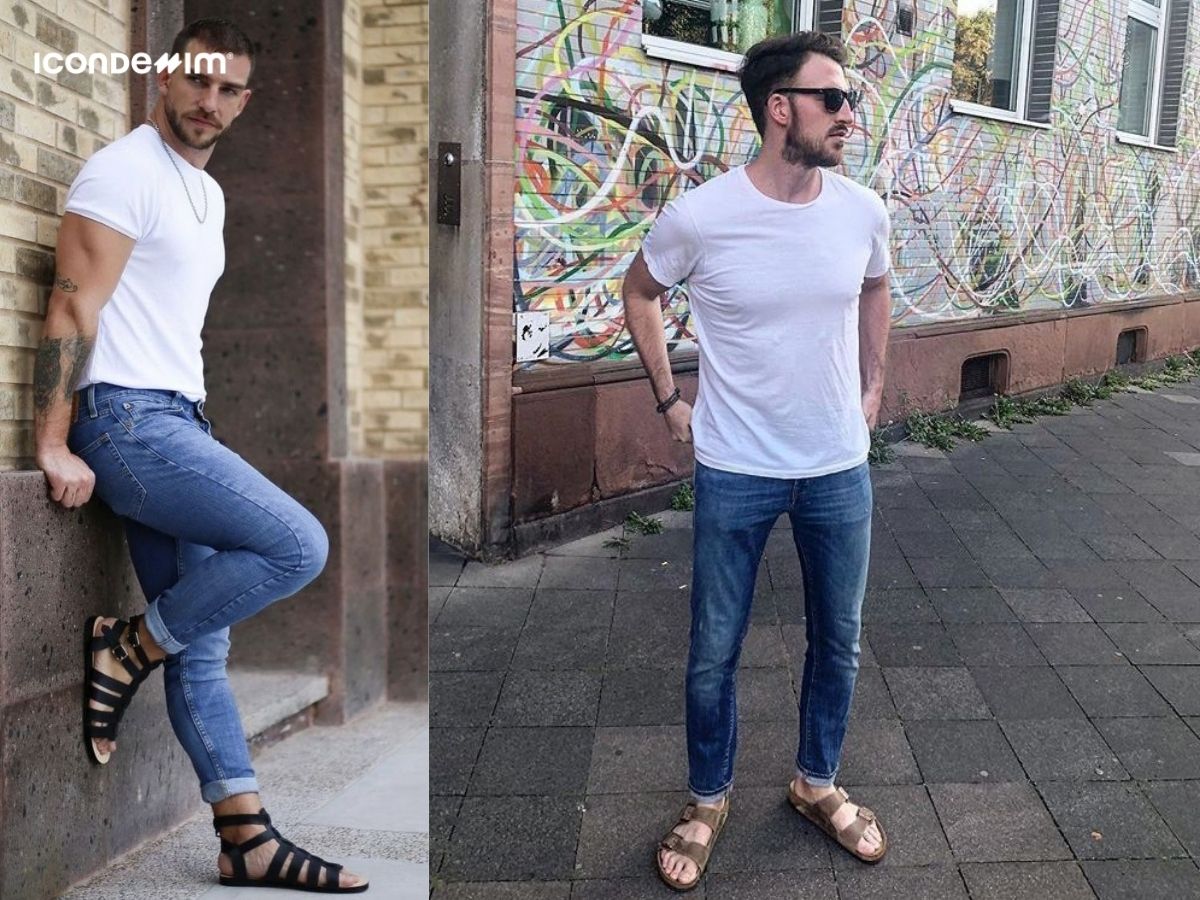 Quần jeans phối với giày sandal