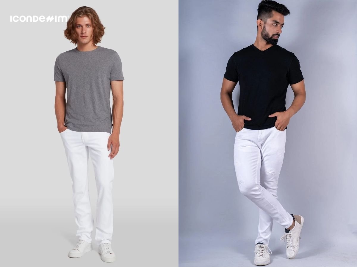 Quần jeans trắng với áo thun basic có thể diện đi chơi, dạo phố