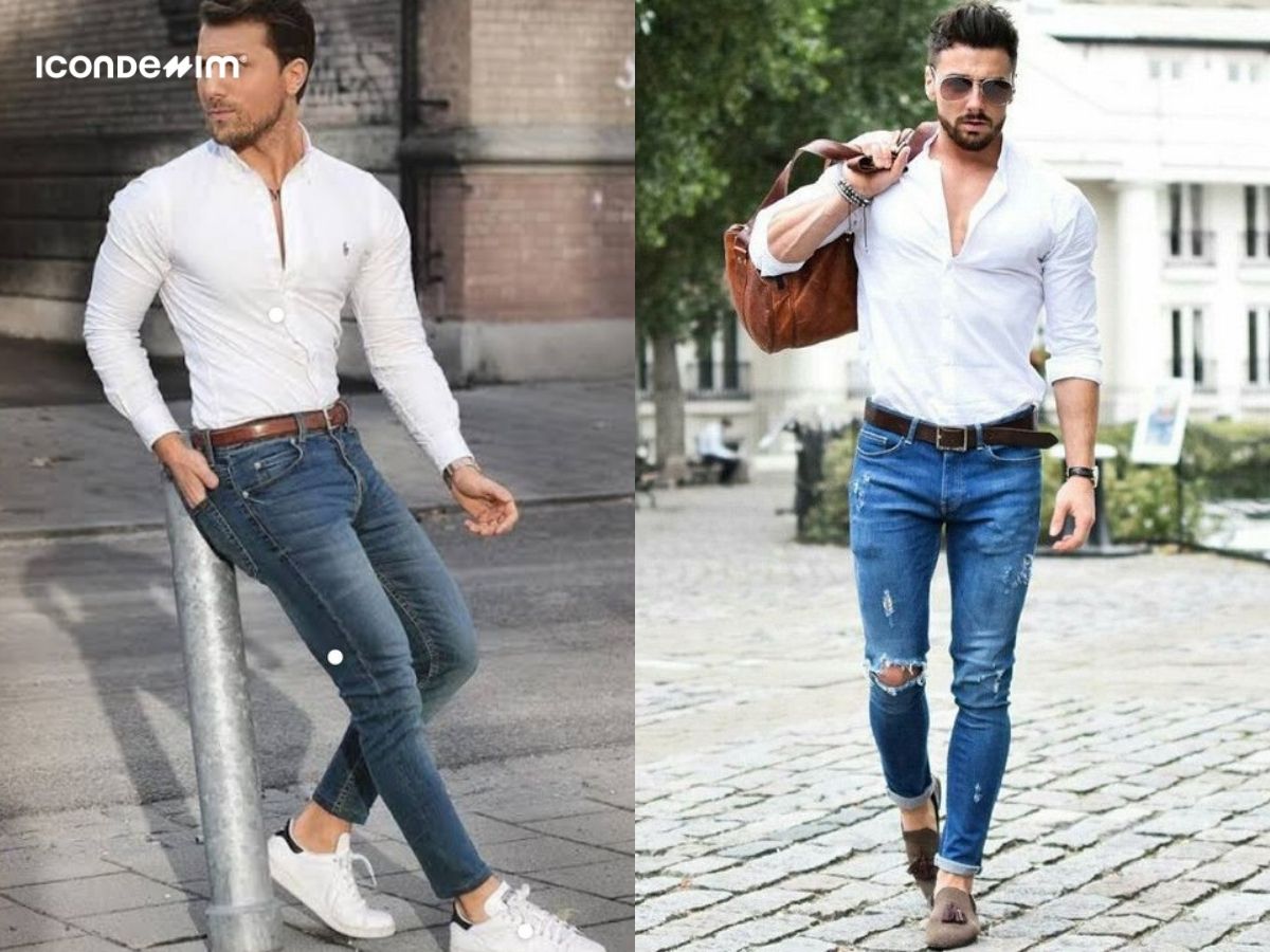 Phối quần jeans áo sơ mi đóng thùng