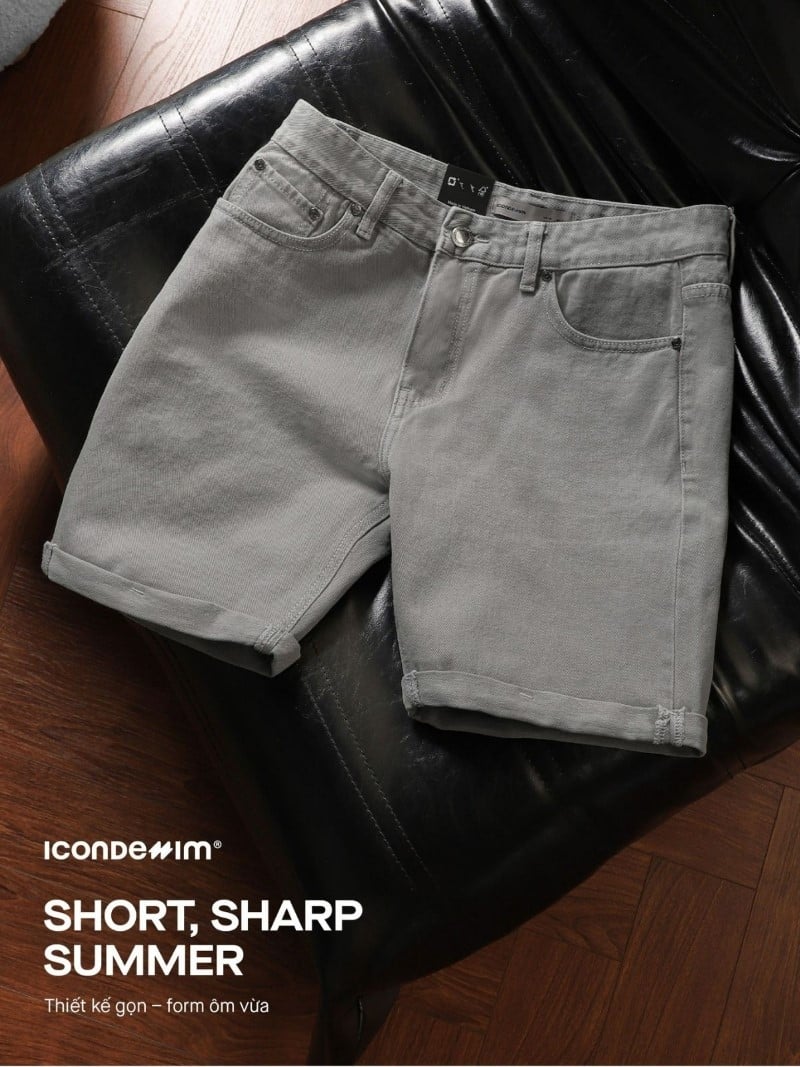 Quần Short Denim Nam Basic 5-pocket Ripped Wash Form Slim-fit