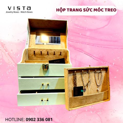 HỘP TRANG SỨC 3 TẦNG CÓ MÓC TREO DÂY CHUYỀN