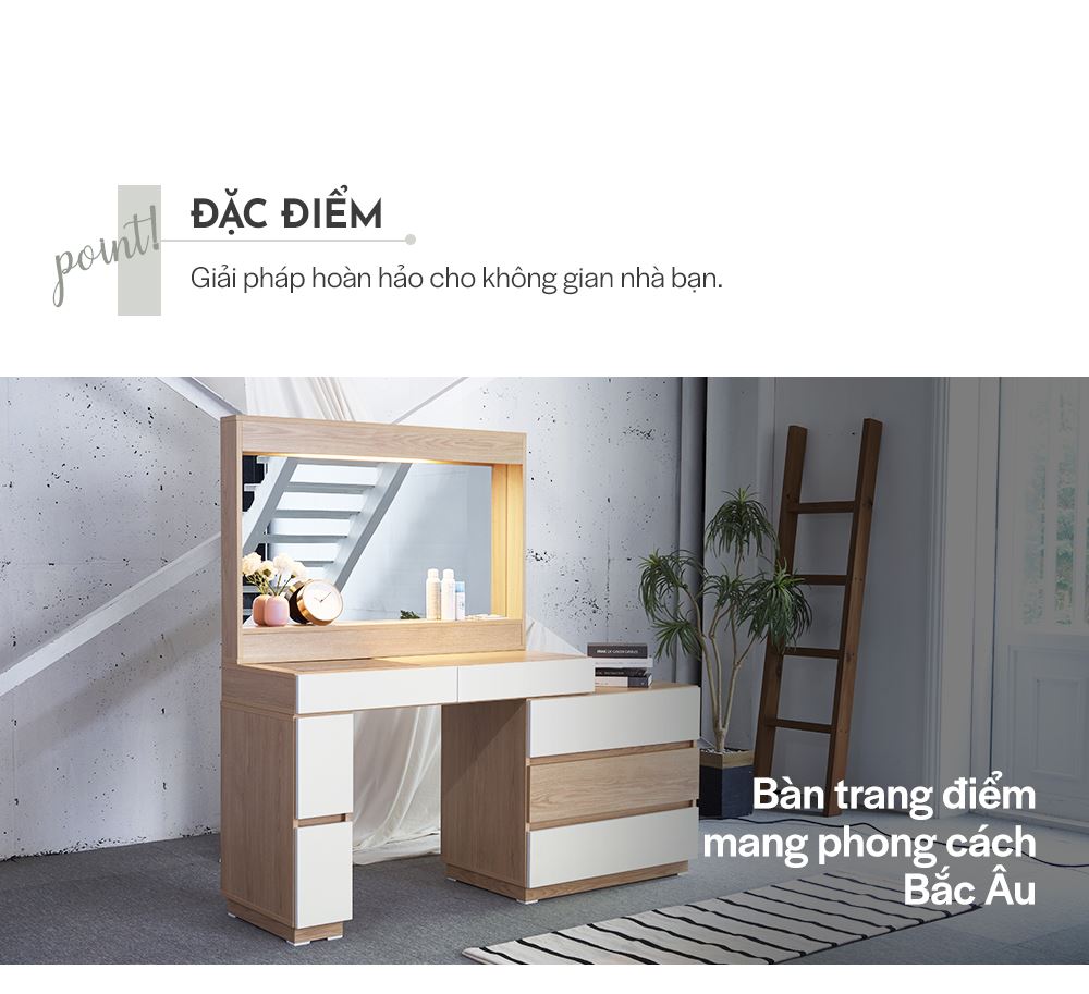 DT013 - BÀN TRANG ĐIỂM SCANDINAVIAN ĐÈN LED KÈM GƯƠNG L800 - ĐẶC ĐIỂM SP 