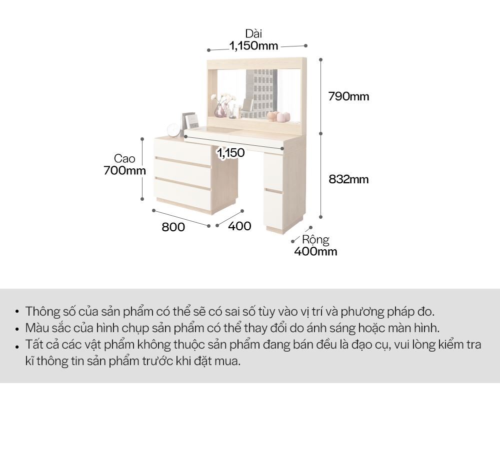 DT013 - BÀN TRANG ĐIỂM SCANDINAVIAN ĐÈN LED KÈM GƯƠNG L800 - THÔNG TIN SP 