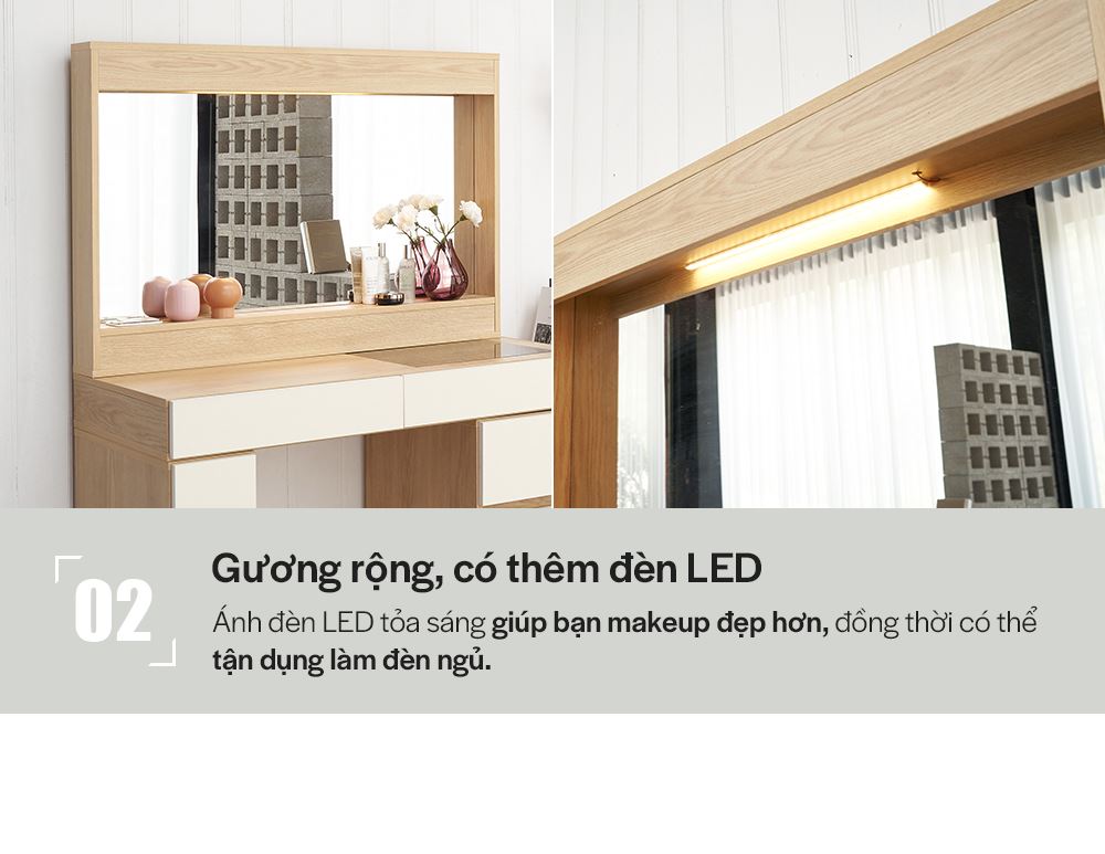 DT013 - BÀN TRANG ĐIỂM SCANDINAVIAN ĐÈN LED KÈM GƯƠNG L800 - CHI TIẾT 03