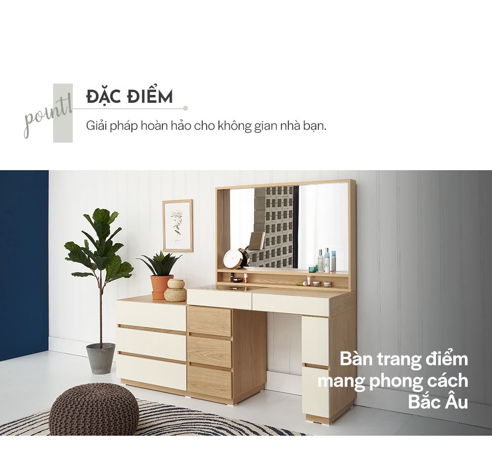 DT014 - BÀN TRANG ĐIỂM SCANDINAVIAN KÈM GƯƠNG L1150 - ĐẶC ĐIỂM SP 