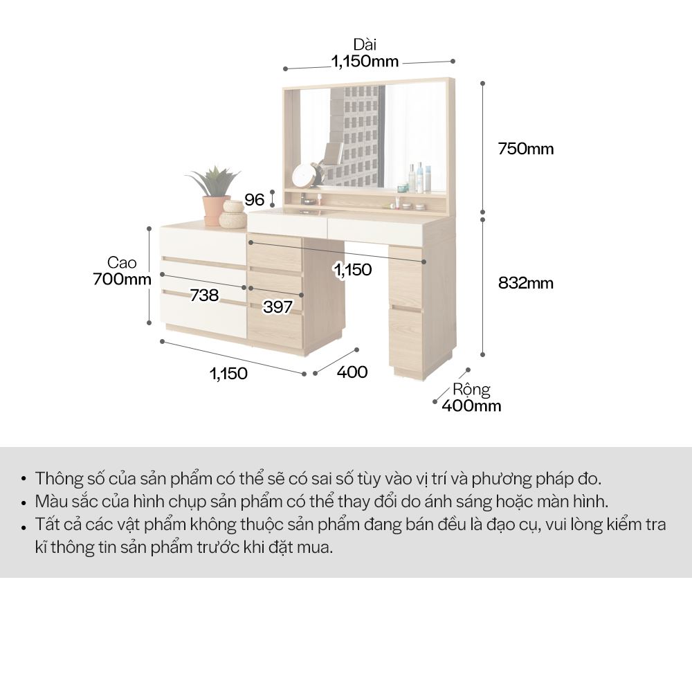 DT014 - BÀN TRANG ĐIỂM SCANDINAVIAN KÈM GƯƠNG L1150 - THÔNG TIN SP 