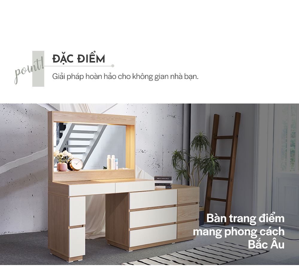 DT015 - BÀN TRANG ĐIỂM SCANDINAVIAN ĐÈN LED KÈM GƯƠNG L1150 - ĐẶC ĐIỂM SP