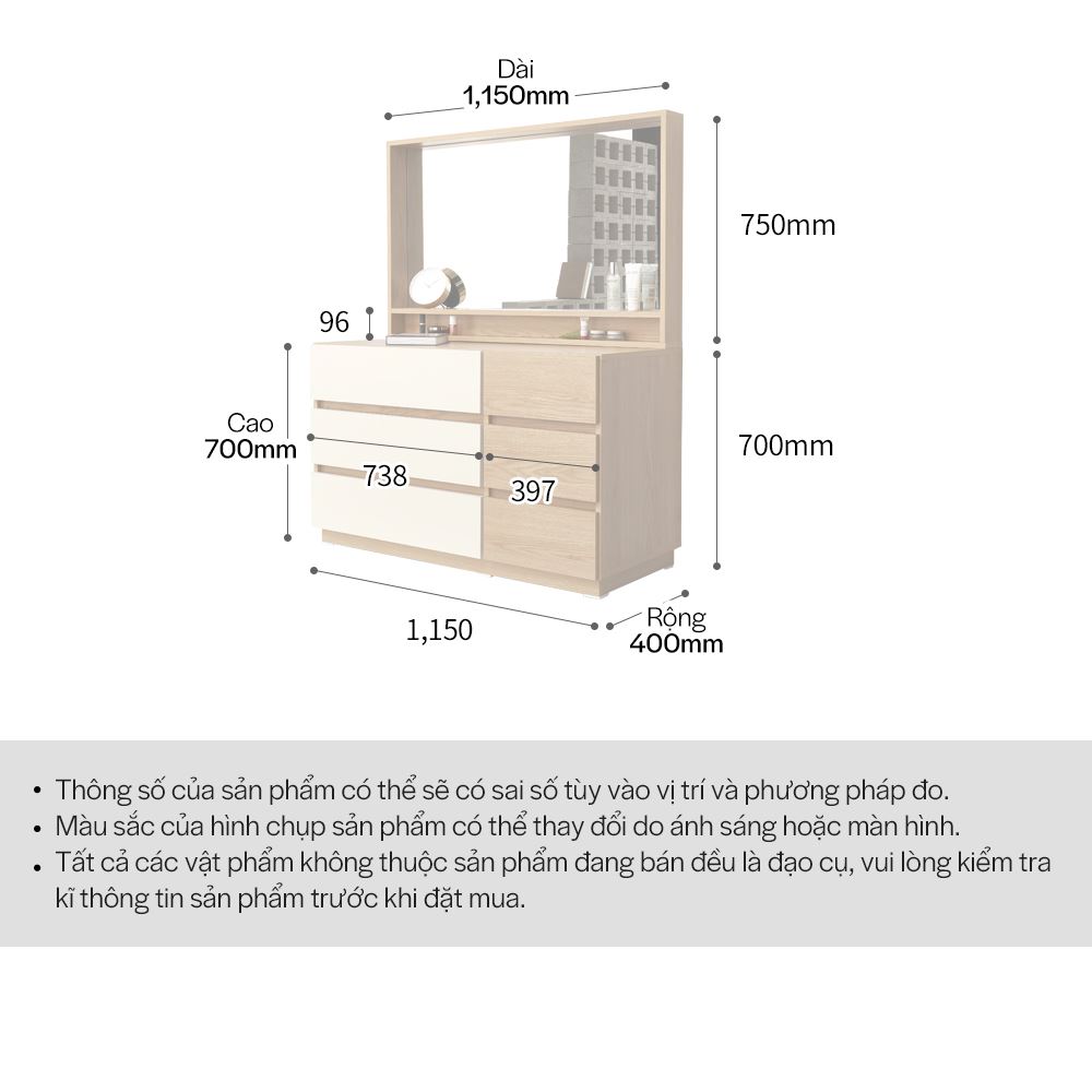 DT010 - BÀN TRANG ĐIỂM SCANDINAVIAN KÈM GƯƠNG 1150 - THÔNG TIN SP 