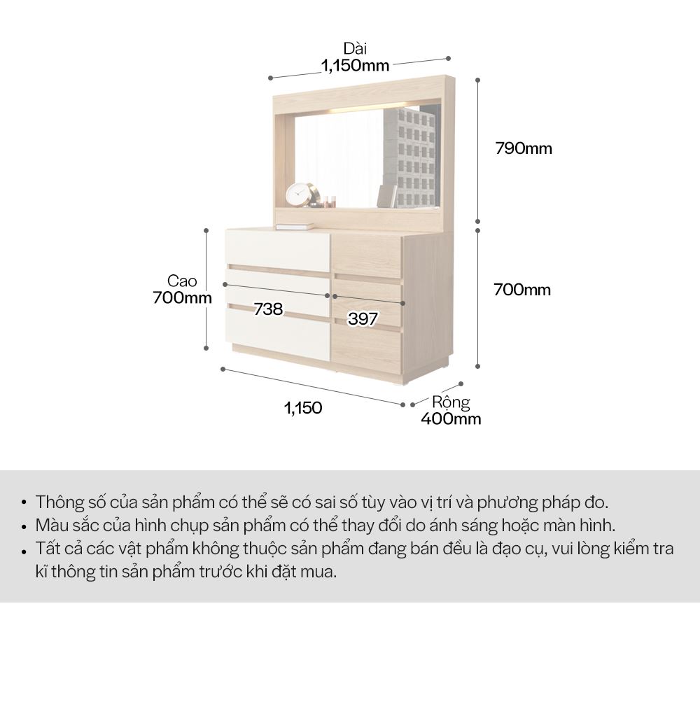 DT011 - BÀN TRANG ĐIỂM SCANDINAVIAN ĐÈN LED KÈM GƯƠNG 1150 - THÔNG TIN SP 