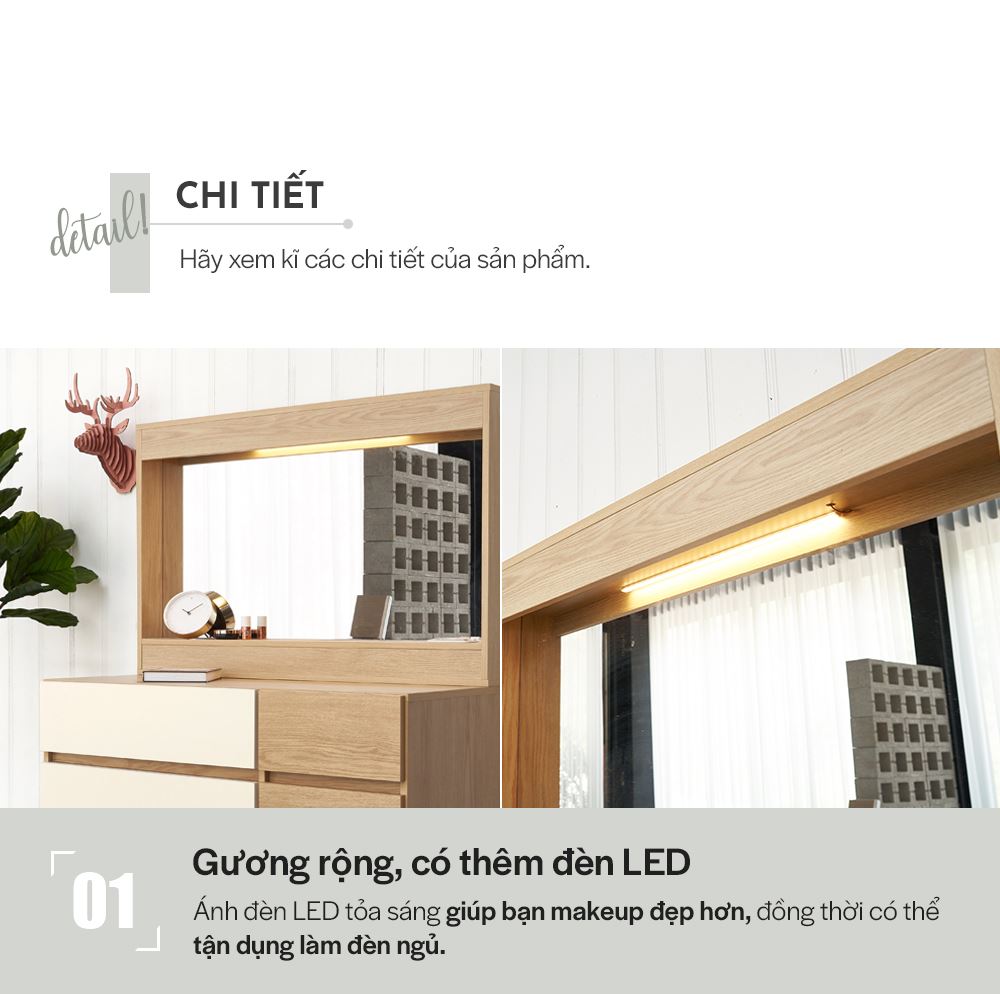 DT011 - BÀN TRANG ĐIỂM SCANDINAVIAN ĐÈN LED KÈM GƯƠNG 1150 - CHI TIẾT 01