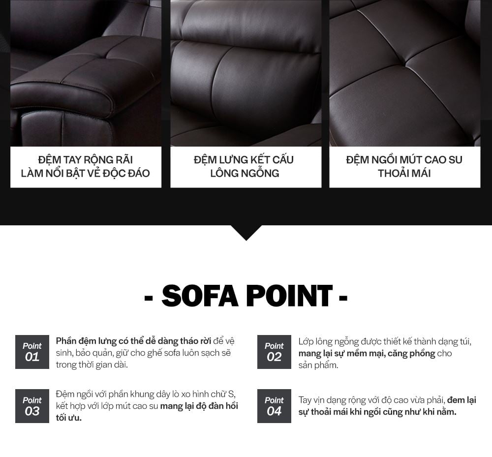 SF311 - GHẾ SOFA DA THẬT 4 CHỖ KÈM ĐÔN - ĐẶC ĐIỂM SP 