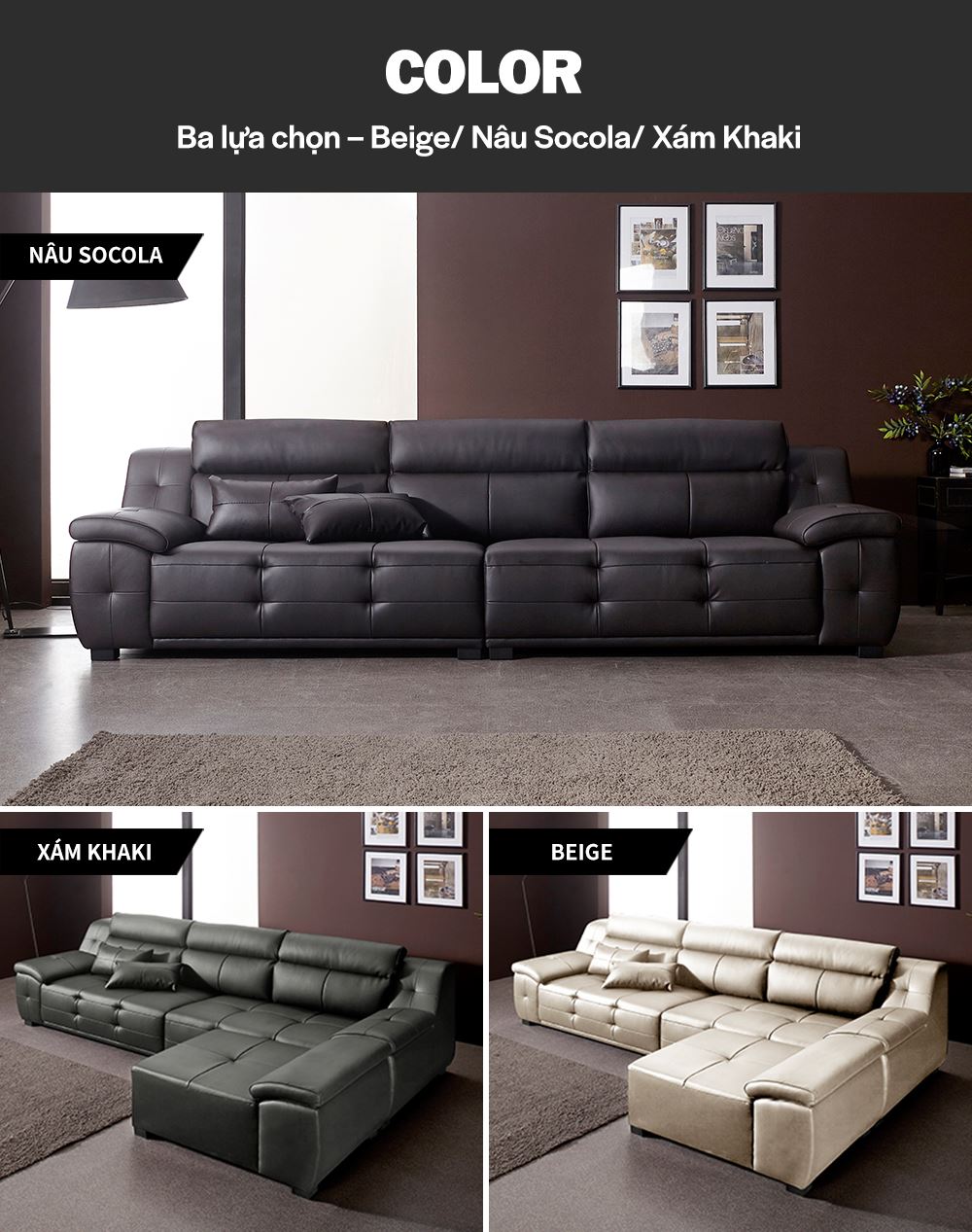 SF311 - GHẾ SOFA DA THẬT 4 CHỖ KÈM ĐÔN - MÀU SẮC SP 