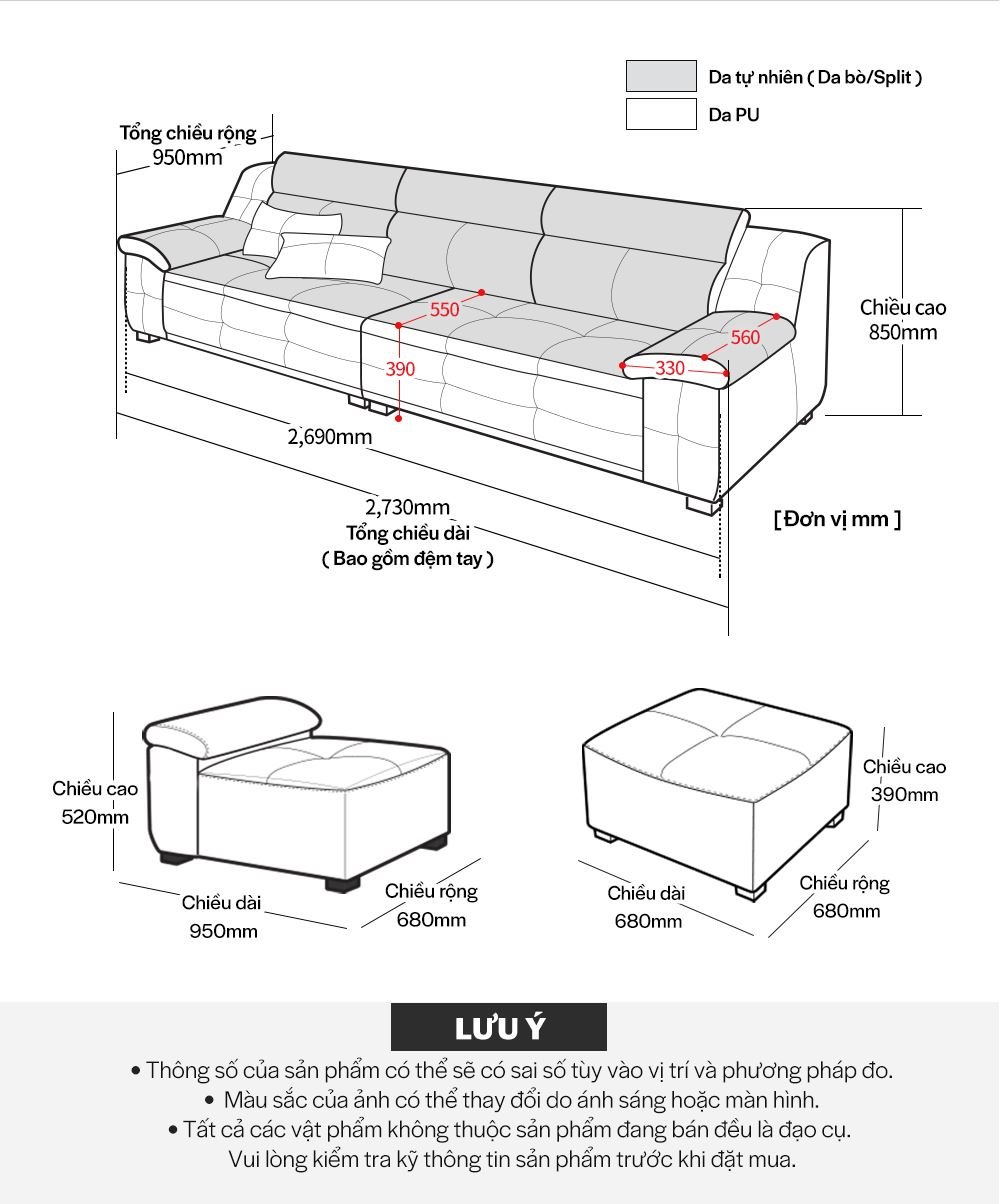 SF311 - GHẾ SOFA DA THẬT 4 CHỖ KÈM ĐÔN -THÔNG TIN SP 