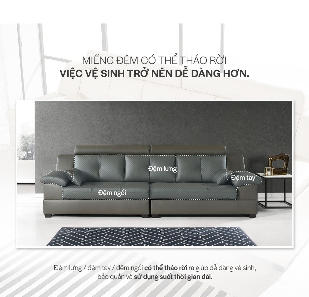 SF301 - GHẾ SOFA DA THẬT 4 CHỖ NGỒI KÈM ĐÔN - CHI TIẾT 13