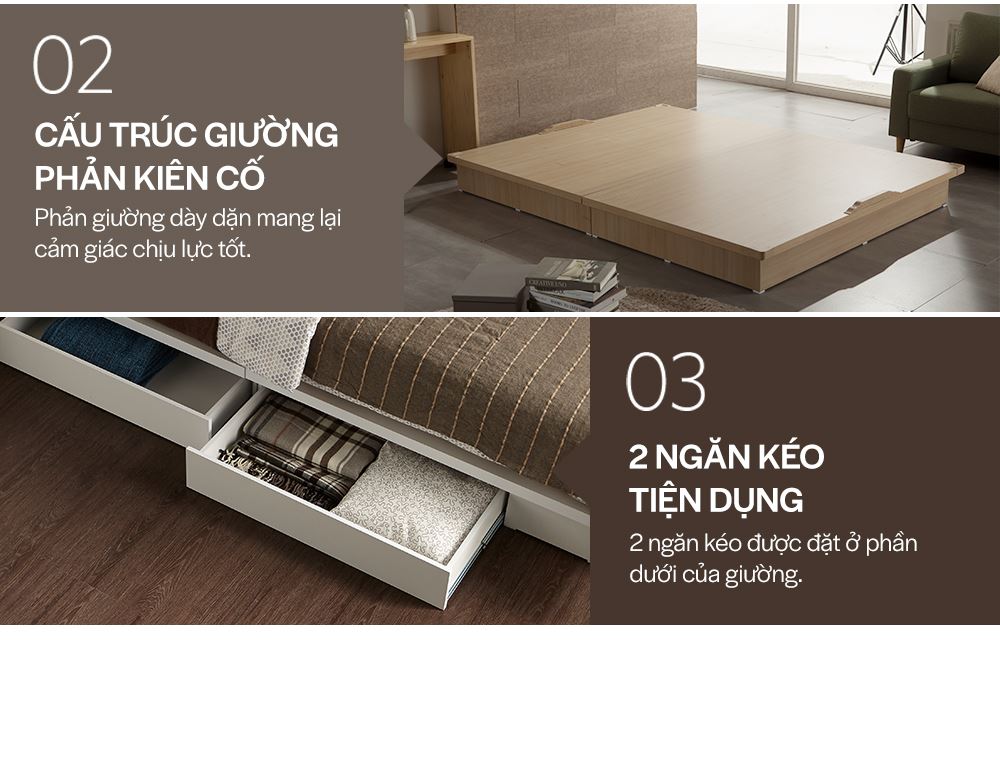 DB008A - GIƯỜNG GỖ HIỆN ĐẠI CÓ NGĂN KÉO SIZE QUEEN - ĐẶC ĐIỂM SP