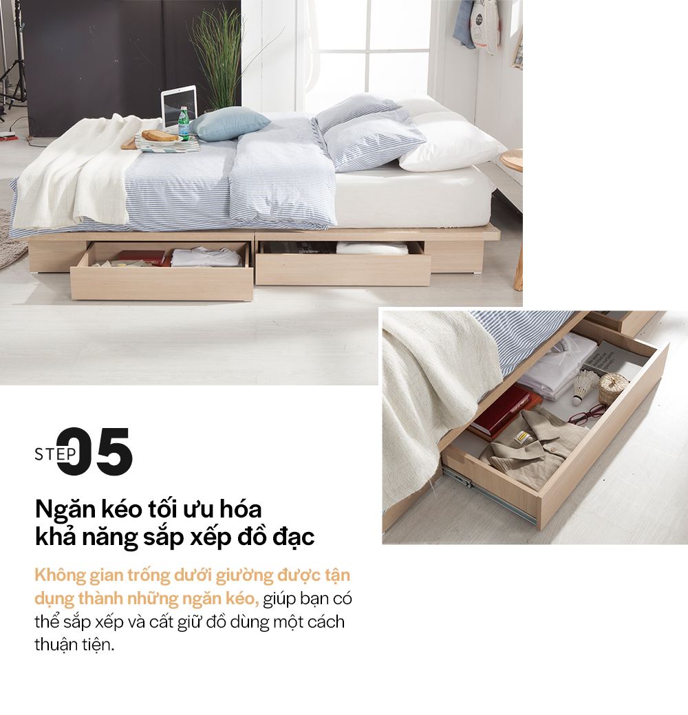 DB008A - GIƯỜNG GỖ HIỆN ĐẠI CÓ NGĂN KÉO SIZE QUEEN - CHI TIẾT 06