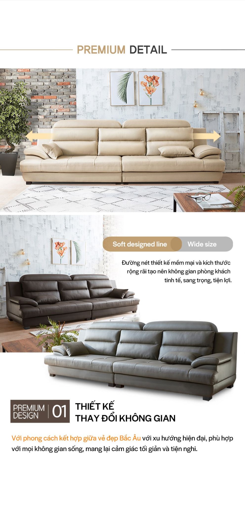 SF300 - GHẾ SOFA DA THẬT 4 CHỖ NGỒI KÈM ĐÔN - CHI TIẾT 01 