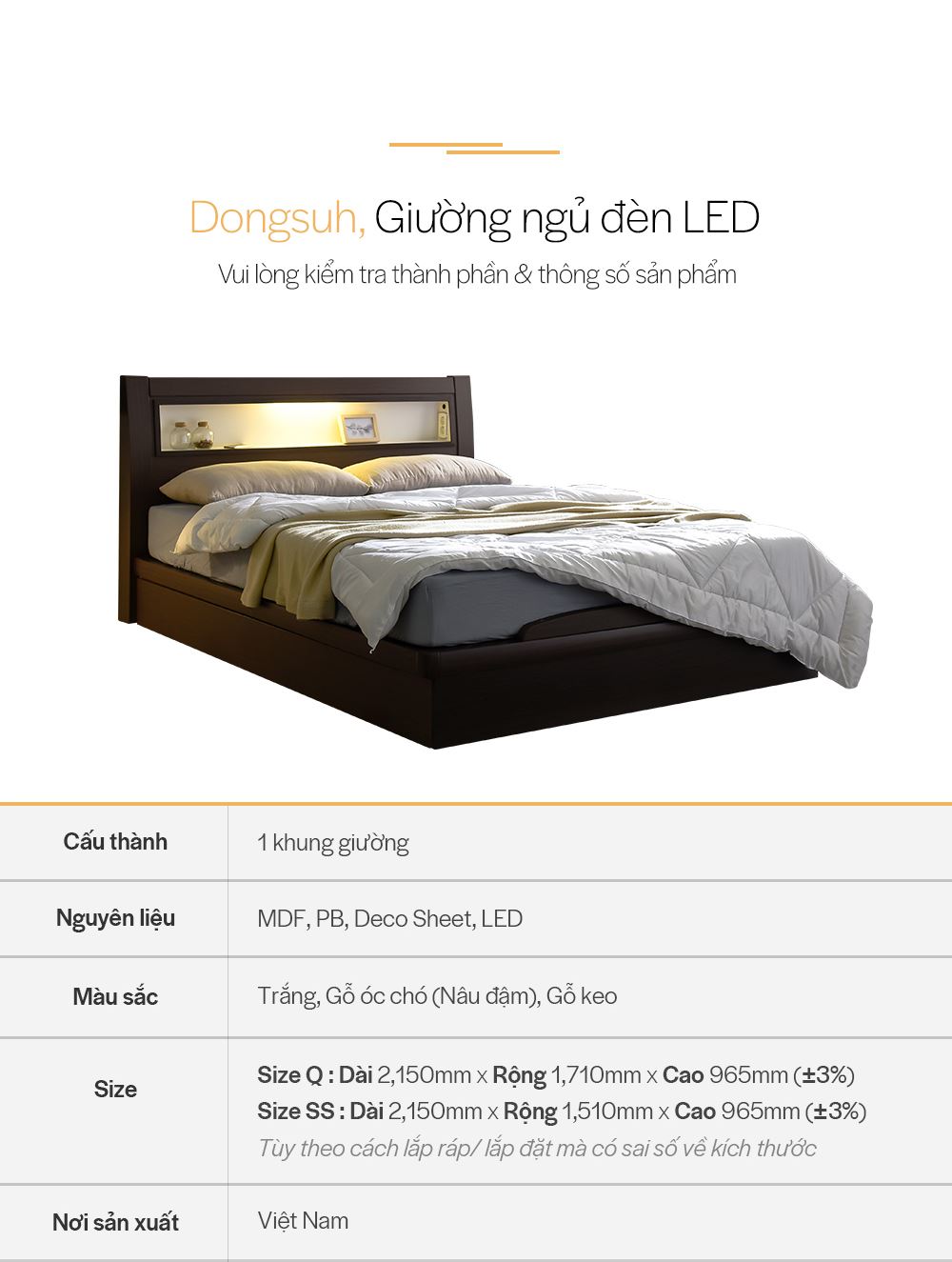 DB013A - GIƯỜNG LED SIZE QUEEN - THÔNG TIN SP