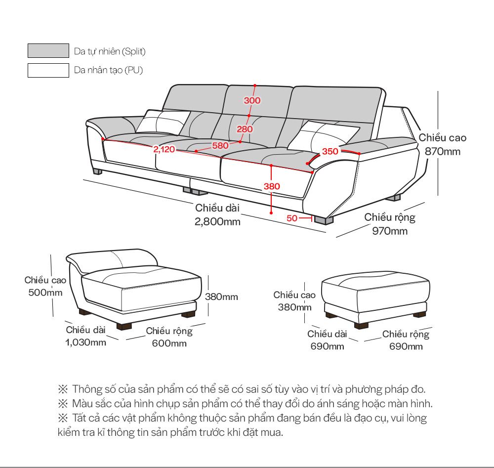 SF312 - GHẾ SOFA DA THẬT 3 CHỖ NGỒI KÈM ĐÔN - THÔNG TIN SP 