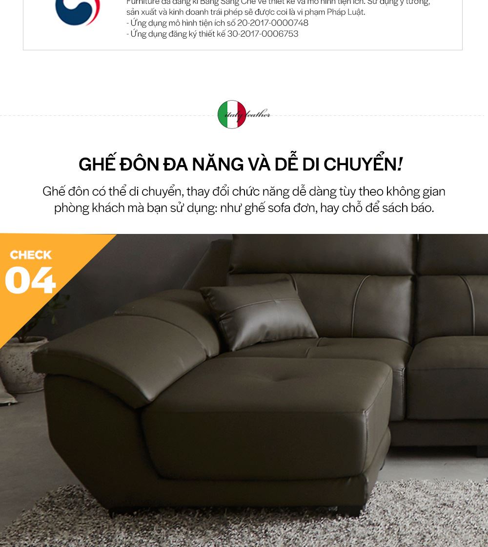 SF312 - GHẾ SOFA DA THẬT 3 CHỖ NGỒI KÈM ĐÔN - CHI TIẾT 07