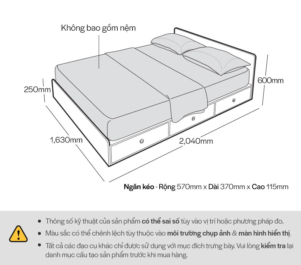 DB007 - GIƯỜNG NGĂN KÉO SIZE QUEEN - THÔNG TIN SP 