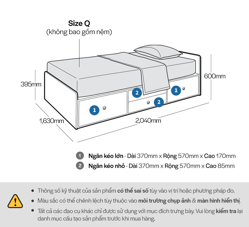 DB016 - GIƯỜNG CÓ NGĂN KÉO SIZE QUEEN - THÔNG TIN SP 