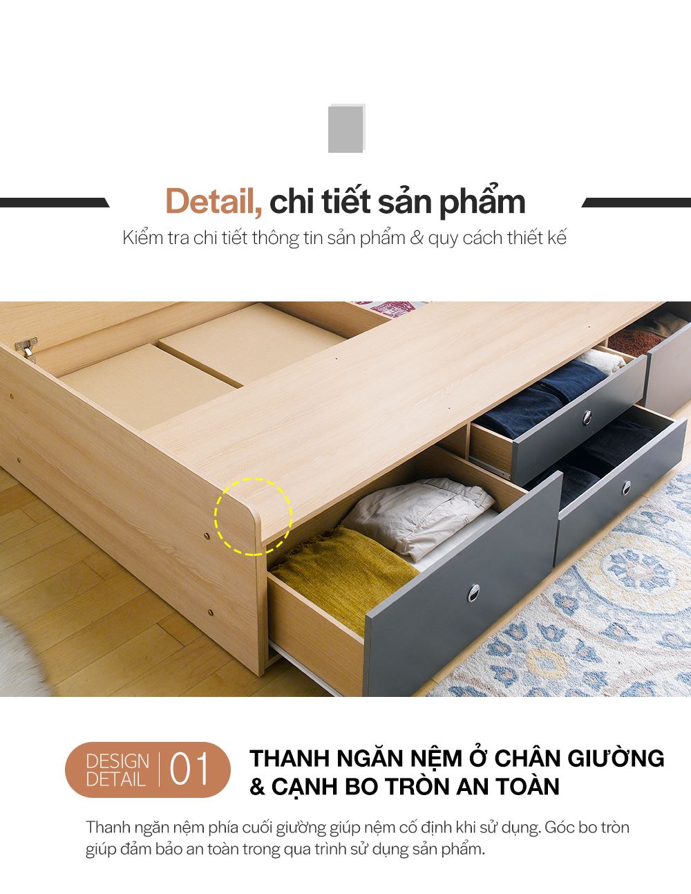 DB016 - GIƯỜNG CÓ NGĂN KÉO SIZE QUEEN - CHI TIẾT 01