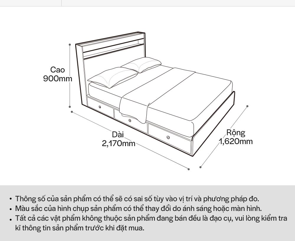 DB005 - GIƯỜNG LED SIZE QUEEN CÓ NGĂN KÉO - THÔNG TIN SP 