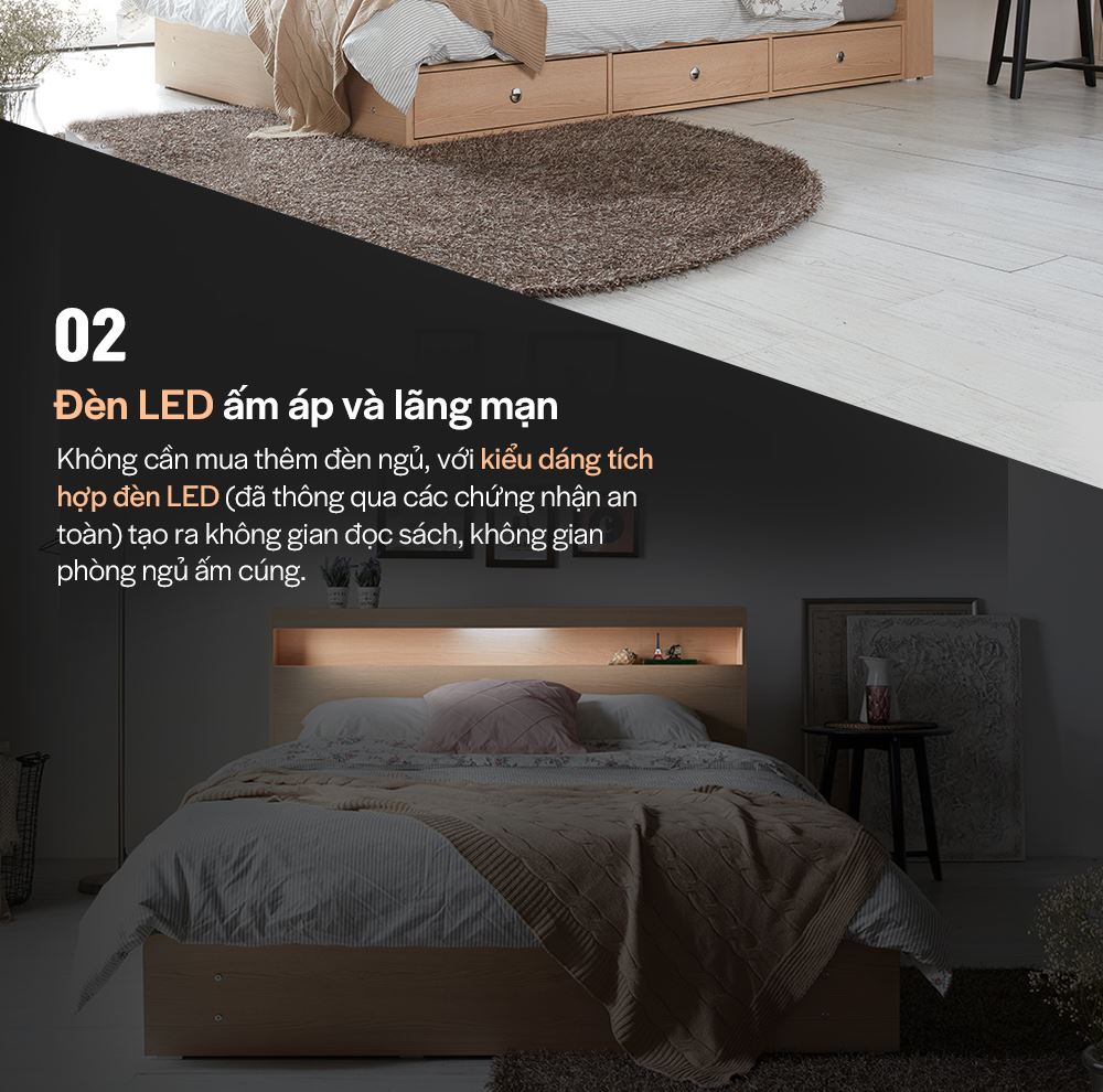 DB005 - GIƯỜNG LED SIZE QUEEN CÓ NGĂN KÉO - CHI TIẾT 02 