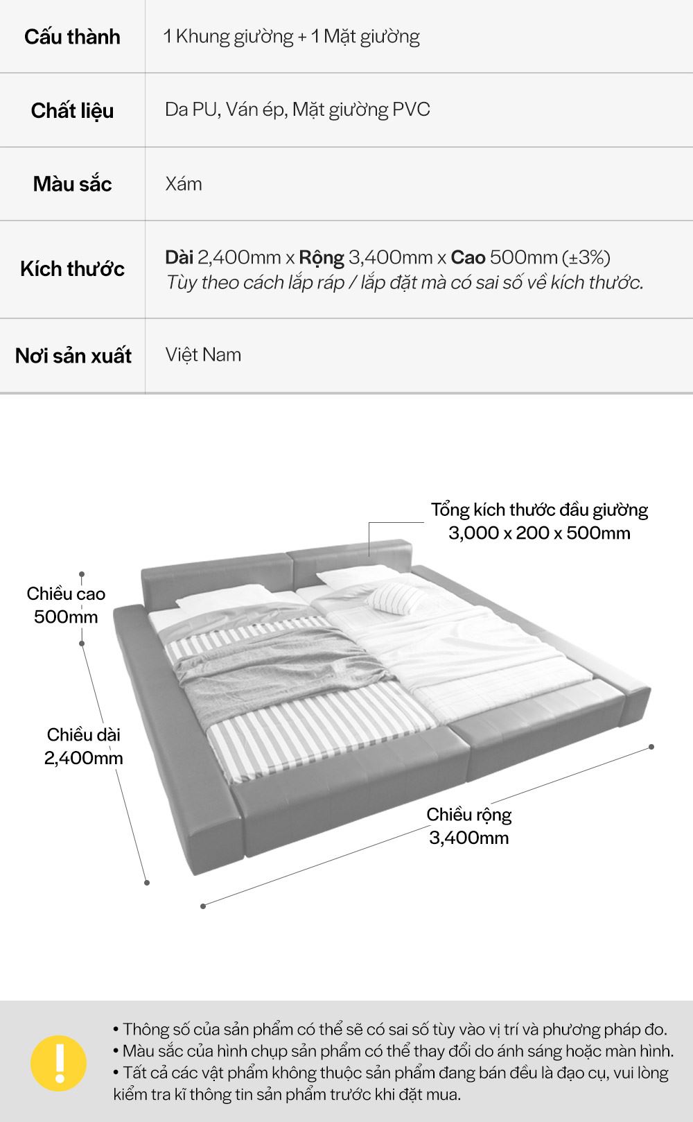 DB022 - GIƯỜNG DA PU SIZE FAMILY - THÔNG TIN SP 