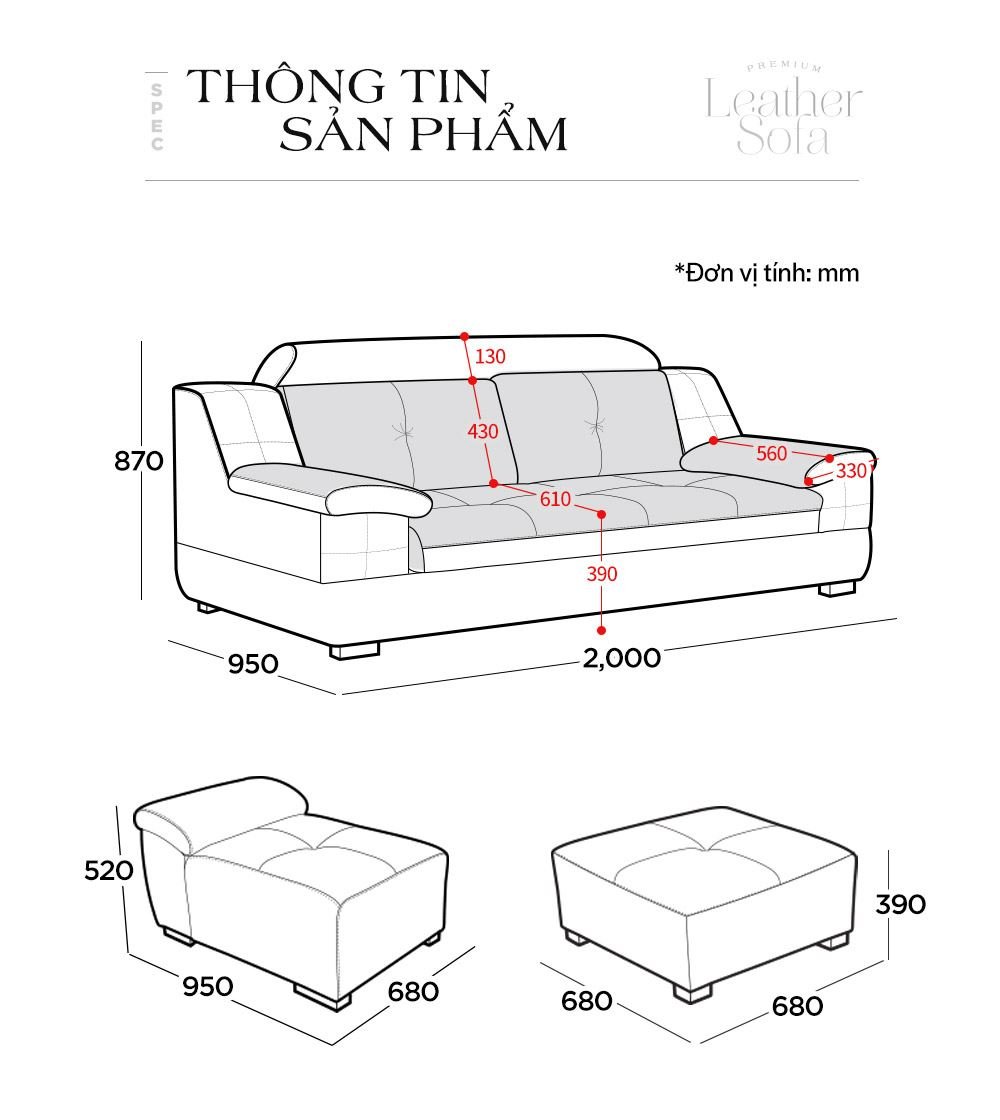 SF1352A - GHẾ SOFA DA THẬT 4 CHỖ NGỒI KÈM ĐÔN