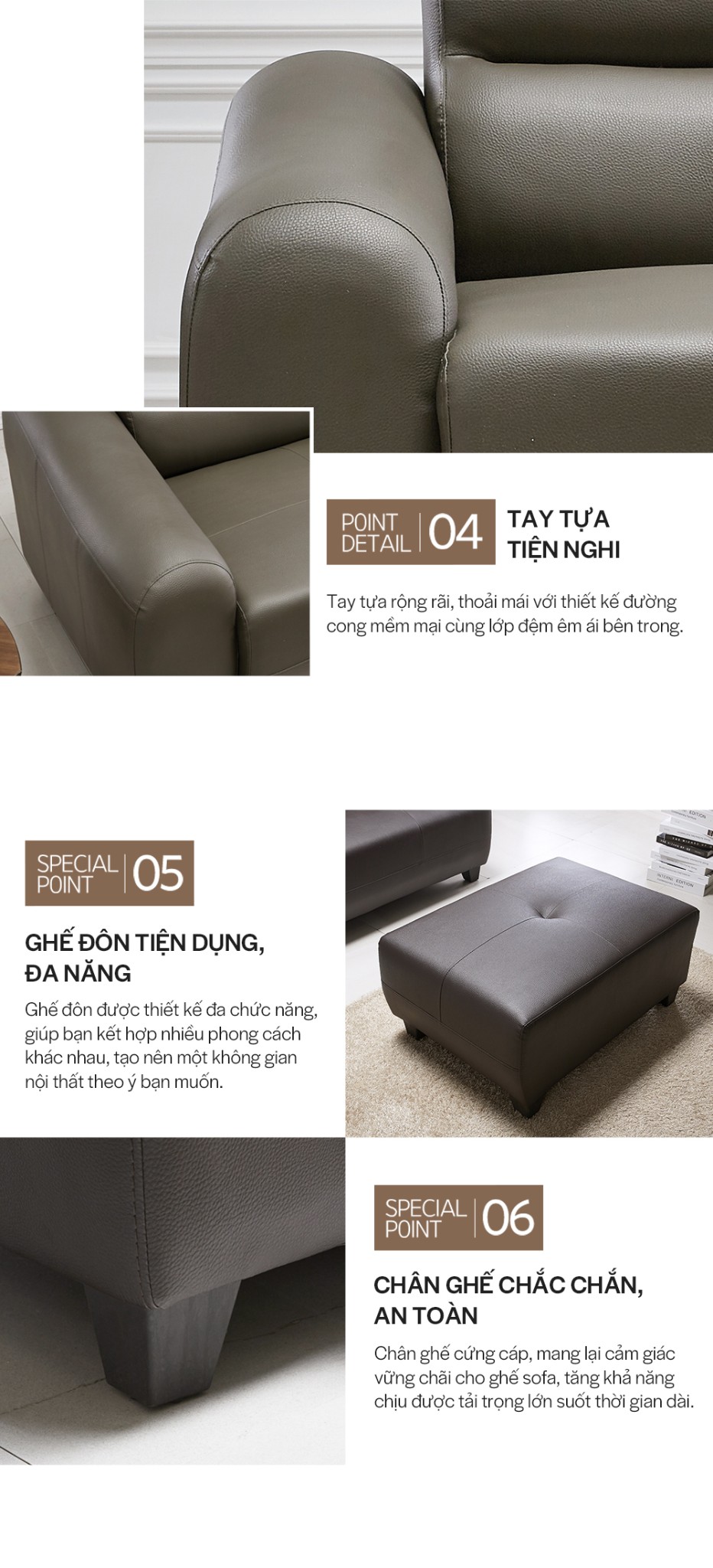 SF1353 - GHẾ SOFA DA PU 3 CHỖ NGỒI KÈM ĐÔN - CHI TIẾT 04-05-06