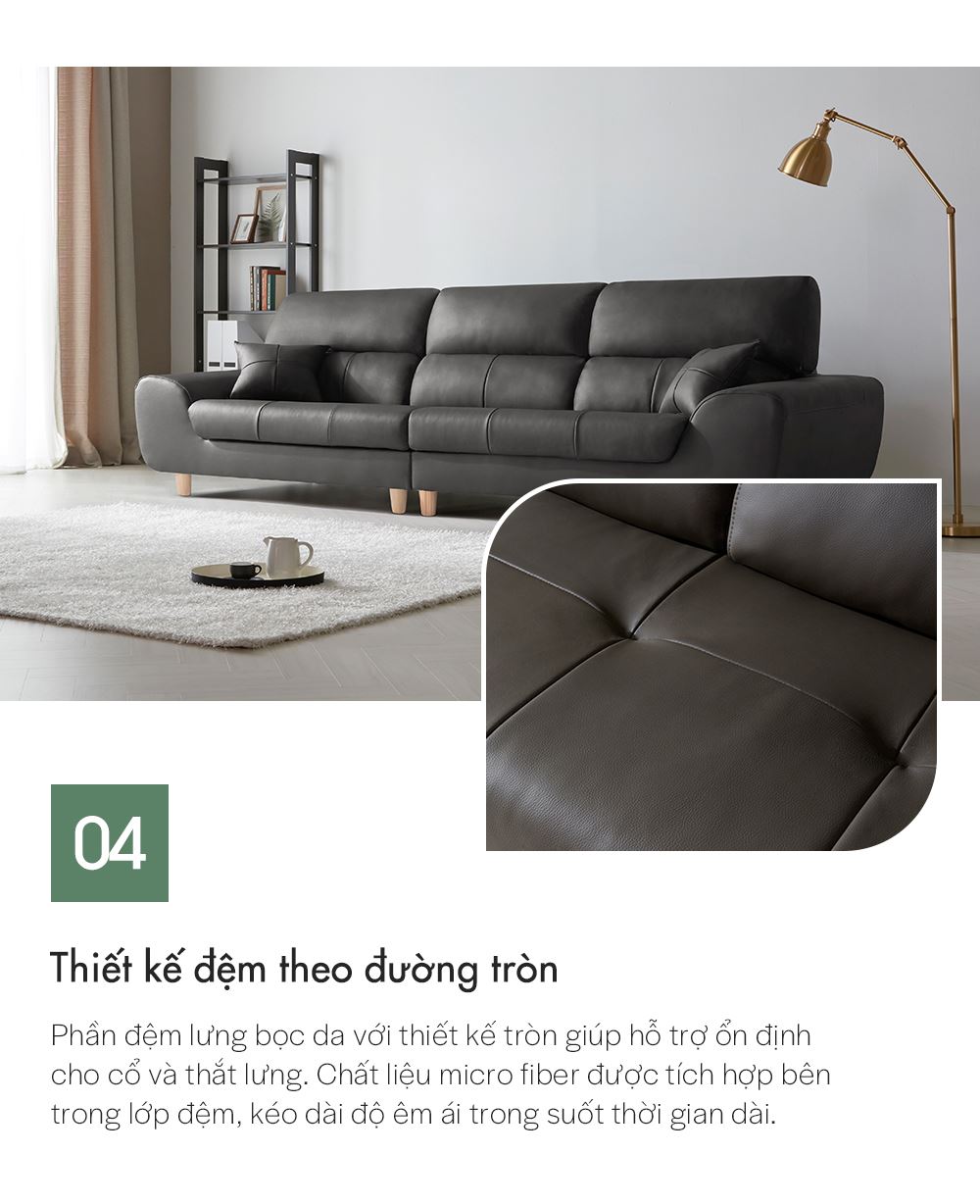 SF304 - GHẾ SOFA DA THẬT 4 CHỖ NGỒI KÈM ĐÔN